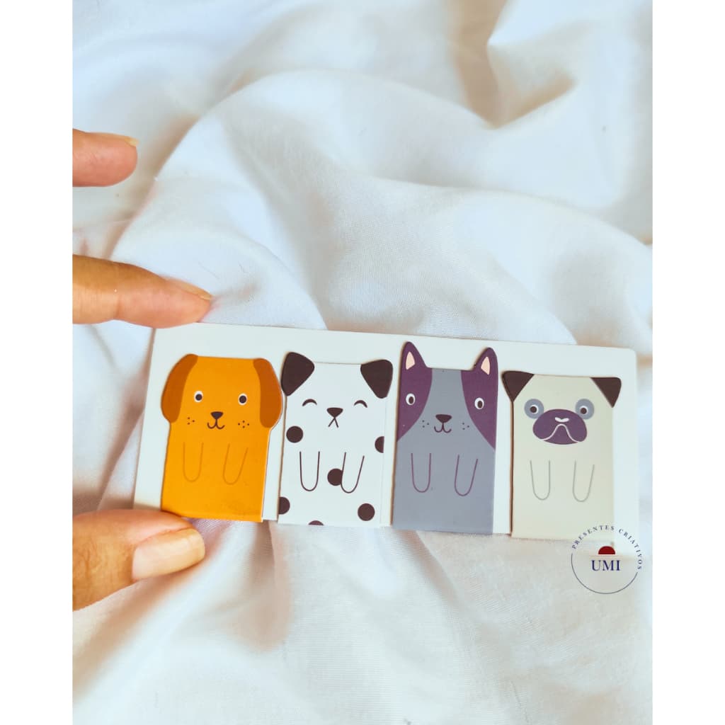 Kit 4 Marcadores de Página Magnético Cachorrinho Fofo Presente Criativo Escolar Leitura