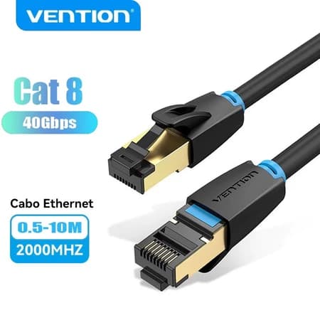 Cabo Ethernet Cat.8 40Gbps Blindagem Dupla - Conector Dourado e PVC Reforçado para Games e Streaming