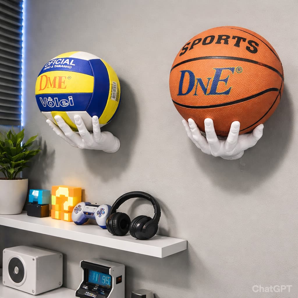 Suporte para Bola de Basquete em Formato de Mão - Expositor de Parede para Decoração Esportiva em Quarto e Escritório