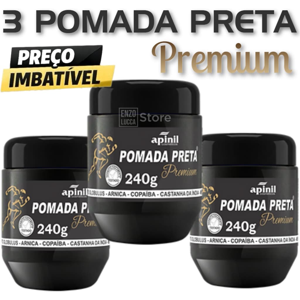 Kit 3 unid Pomada Preta Premium 240gr APINIL