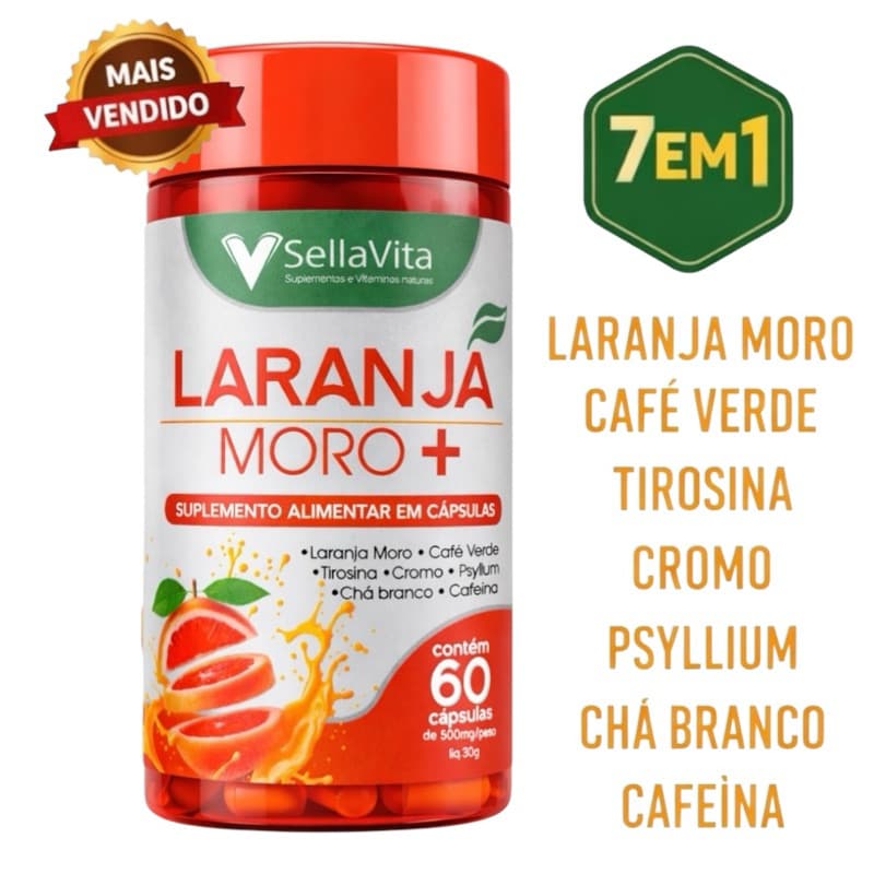 Laranja, Café Verde,  Chá branco, Cafeína, Picolinato de Cromo 7em1 - SellaVita
