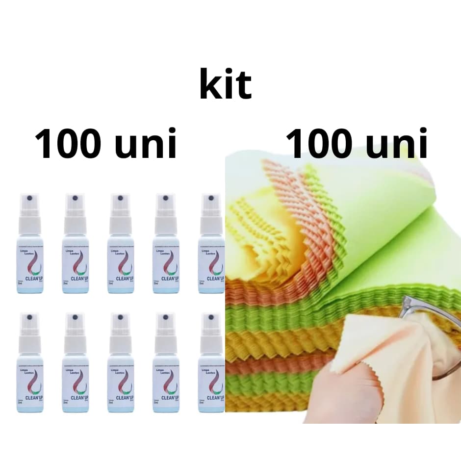Kit 100 Limpa Lentes Atacado 25ML Para Óculos,  + flanela de limpeza de óculos