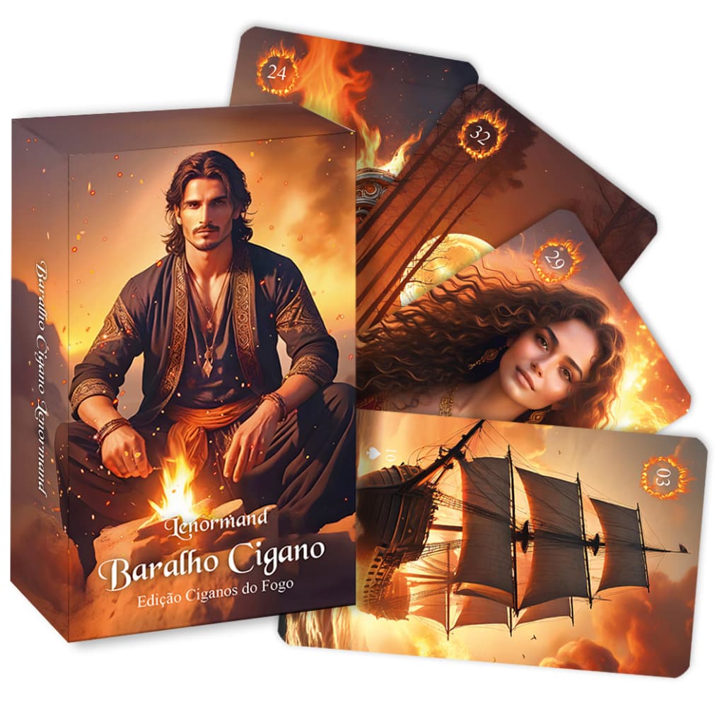 Baralho Cigano Tarot Lenormand Ed. Ciganos do Fogo Idioma Português, 40 cartas + livreto + caixa