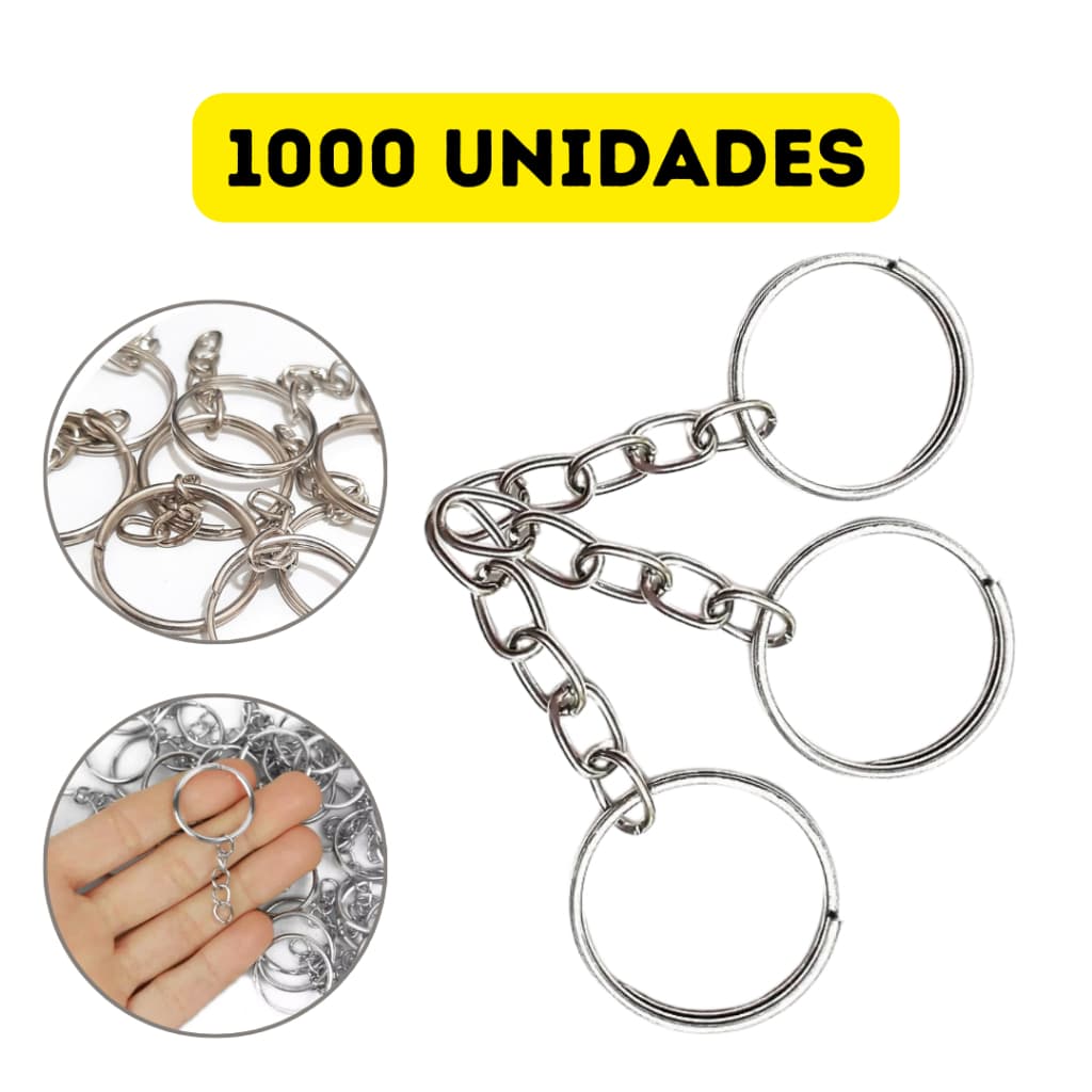 Kit 1000 Argolas Chaveiro C/Corrente 20mm Para Chaves Chaveiros Presentes Artesanato