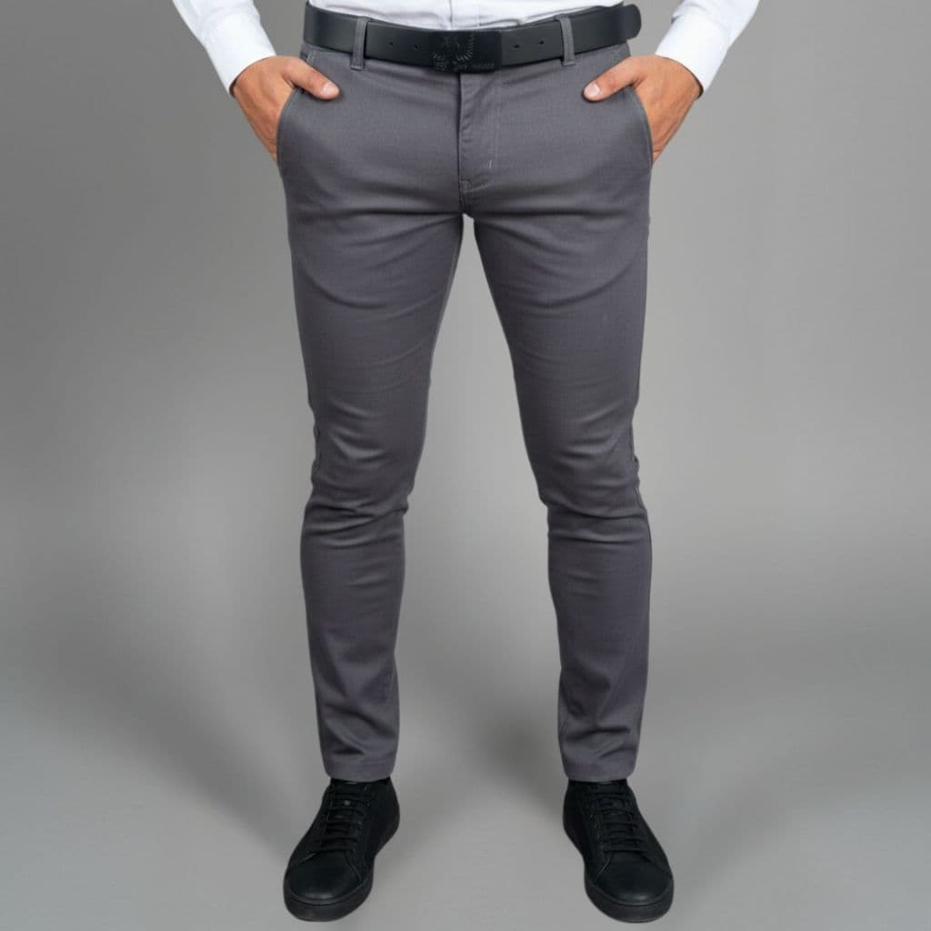 Calça Social Masculina Slim Esporte Fino Sarja Acetinada com Elastano Acabamento Premium Com Bolso