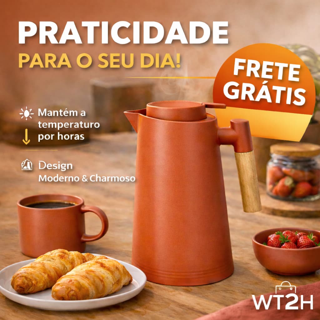Garrafa Térmica Para Café, Chá E Água Disponivel 3 Cores Nórdica Akita 1L Elegante Cabo Madeira