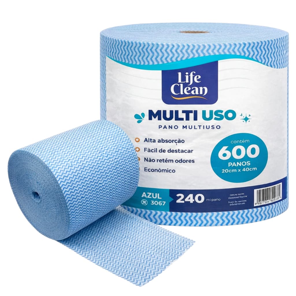 Rolo Pano Multiuso Azul Perfex 20x40cm - Super Absorvente e Reutilizável, 600 Panos