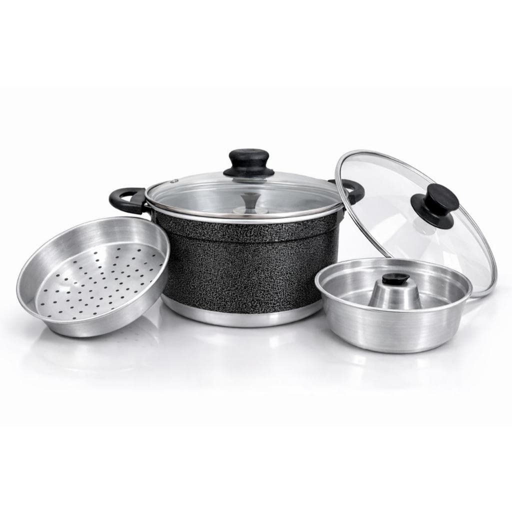 Panela Multiuso 3 em 1 Alumínio | Cuscuzeira + Forma de Pudim + Vapor Legumes