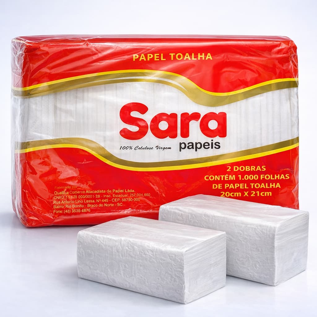 Papel Toalha Interfolhado Papel Interfolha Simples 21cm x 20cm Secar Mãos Sara 2000 a 6000 Folhas Luxo 100% Celulose