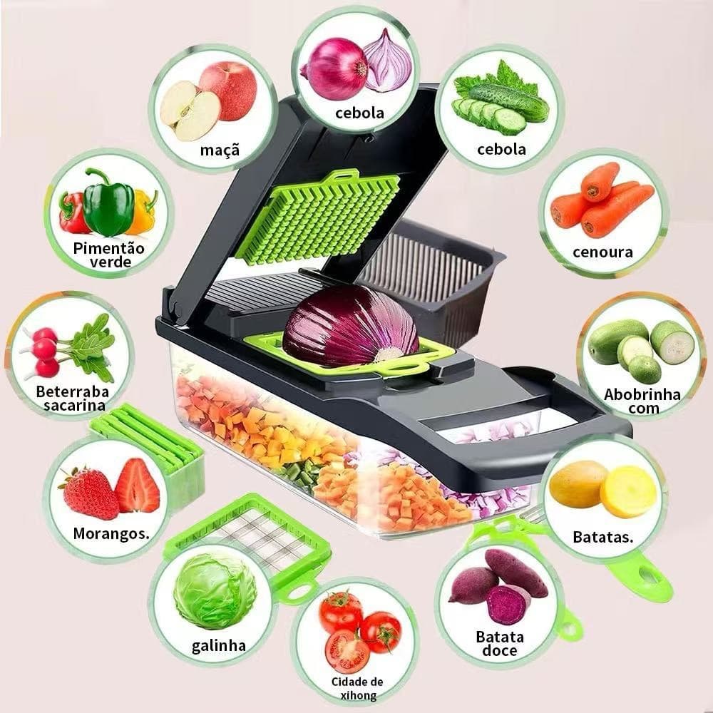 Fatiador de Legumes 16 em 1 Cortador Ralador Picador Multifuncional Cozinha com Lâminas Inox