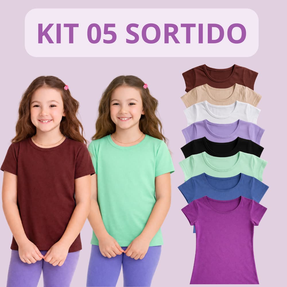 Kit 5 Blusinha Infantil Camiseta de Criança Menina Baby Look Malha Algodão ou Viscolycra Conforto