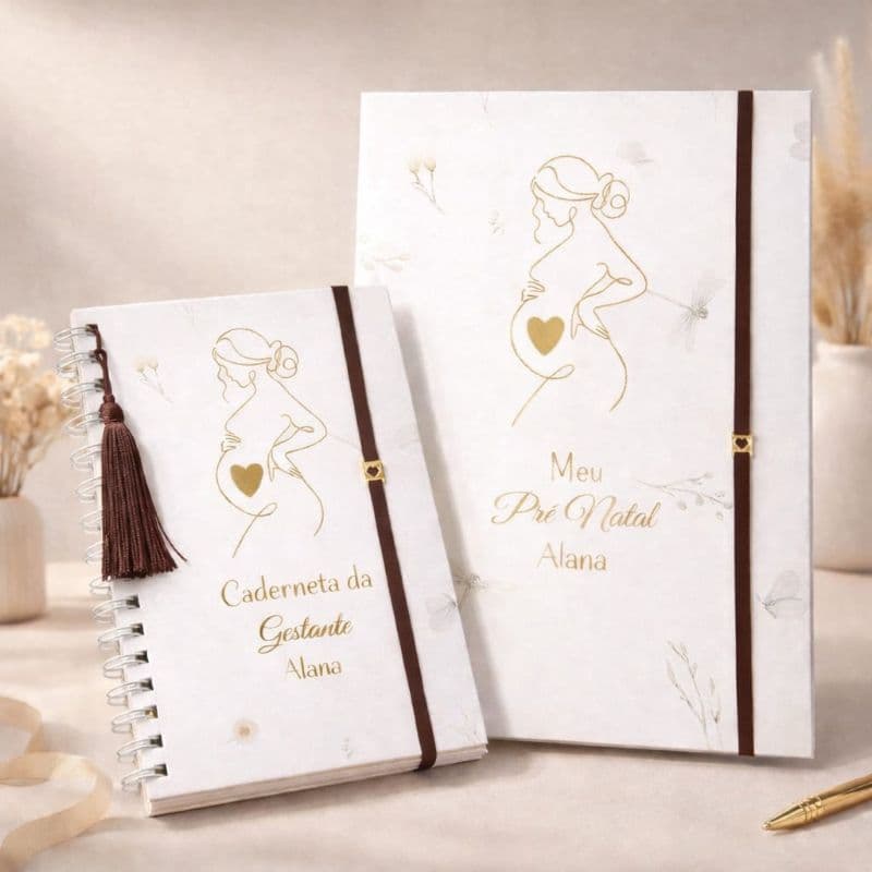 kit Gestante Pasta p/ organizar Documentos,Ultrassons + Caderneta Personalizada/Pré-Natal Completo  Presente Maternidade