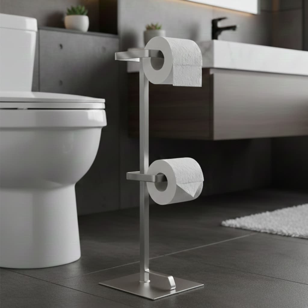 Suporte Porta Papel Higiênico Banheiro Moderno Parede E Chaõ Preto Prata Dourado