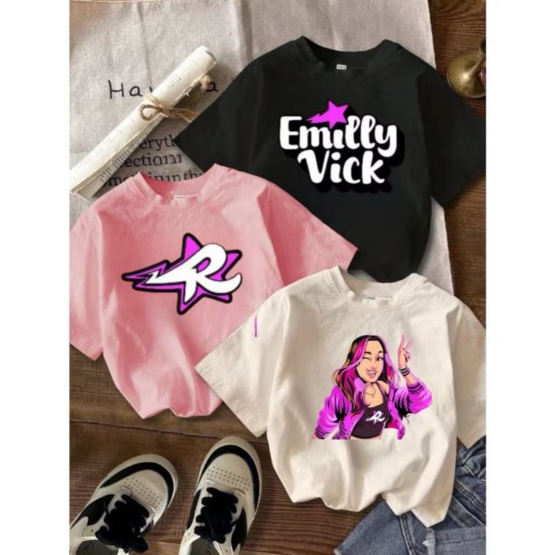 KIT 3 Camiseta Infantil EMILLY VICK Feminina 100% Algodão Bloguerinha Moda Kids T shirt Baratinha