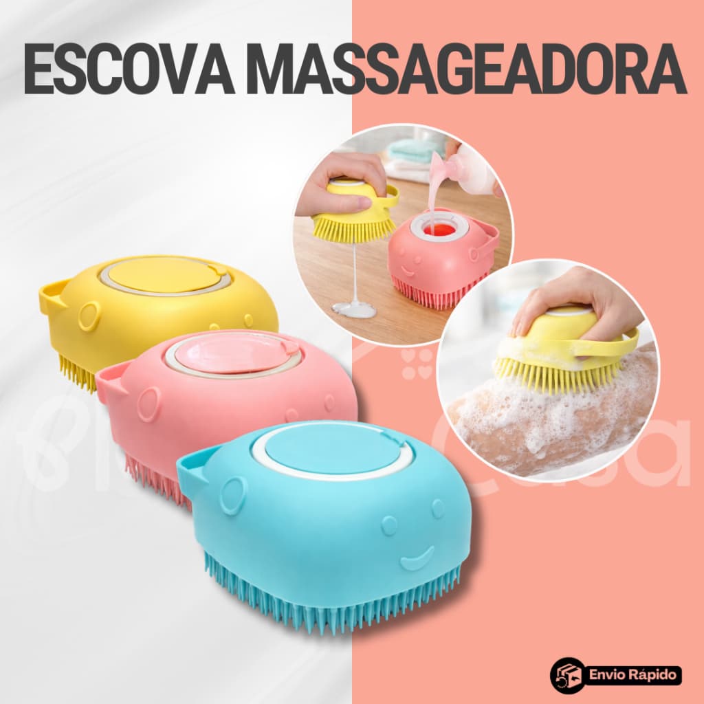 Esponja De Silicone Escova Para Banho Com Dispenser Shampoo Sabonete Escova Pet Criança Cor So/rtida