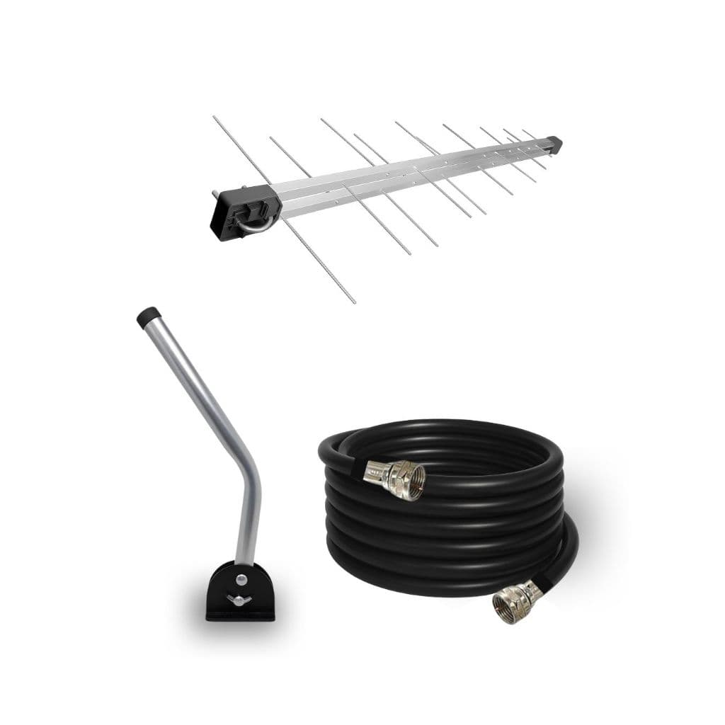 Kit Antena Digital 4K Externa Log 16 elementos e Mastro 45 cm e Cabo Coaxial 12 metros