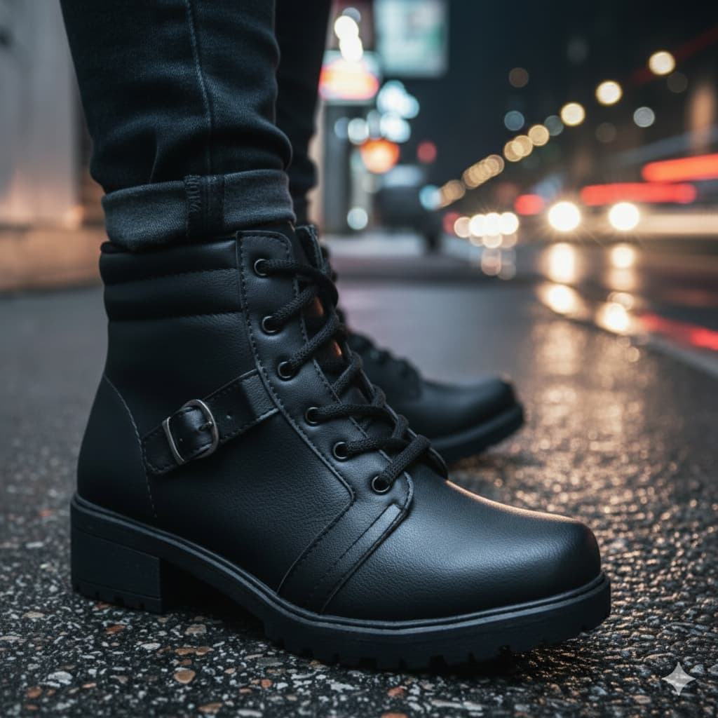 Coturno Feminino Napa Bota Cano Médio Confortável Solado Tratorado Moderno e Casual Promoção