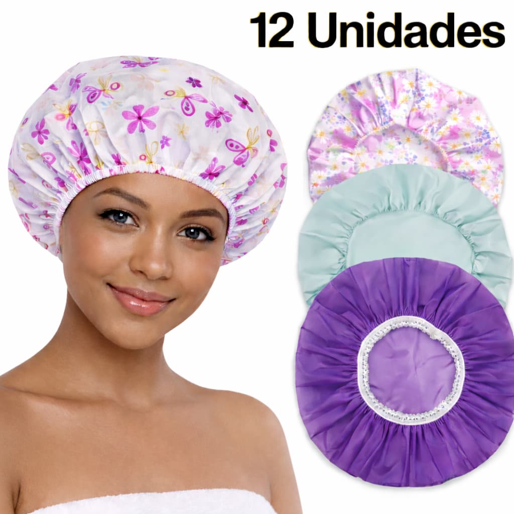 Kit 12 Toucas de Banho Impermeáveis com Elástico – Ideal para Hidratação e Tintura