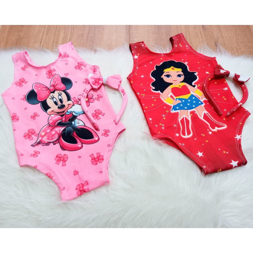 Boy/Maiô Infantil Menina Com Tiara Personagem suplex Moda Praia Bebê