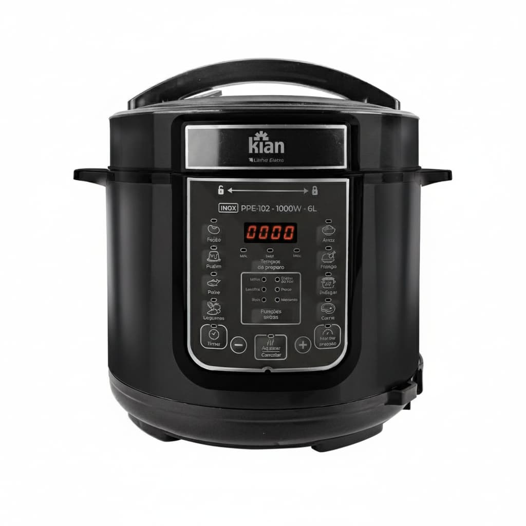 Panela de Pressão Elétrica PPE-102 – 6L Kian Timer Ajustável Controle de Temperatura Cuba Antiaderente Preto