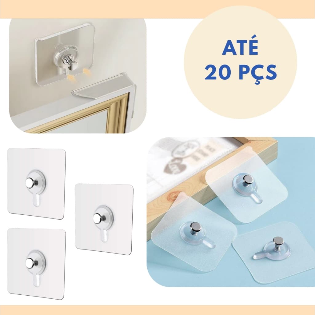 KIT Gancho de Parede Adesivo Para Pendurar Quadros Cozinha Banheiros Parafuso Sem Furo