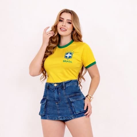 SHORT SAIA CARGO BOLSO FOFO JEANS 100% SHORT Brasil Copa do Mundo