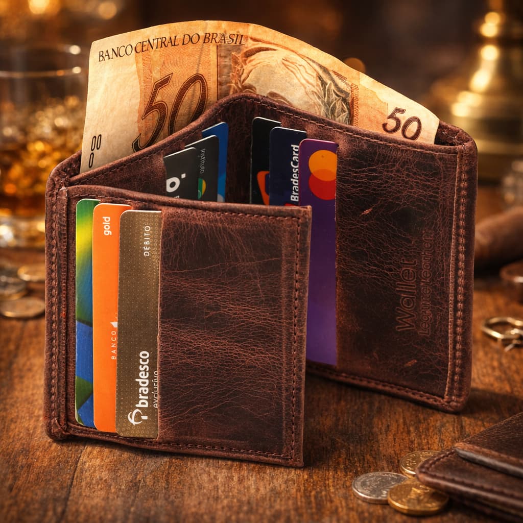 Carteira Masculina De Couro Legítimo Pequena Porta Cartão Slim Moderno De Bolso Fina Exclusiva