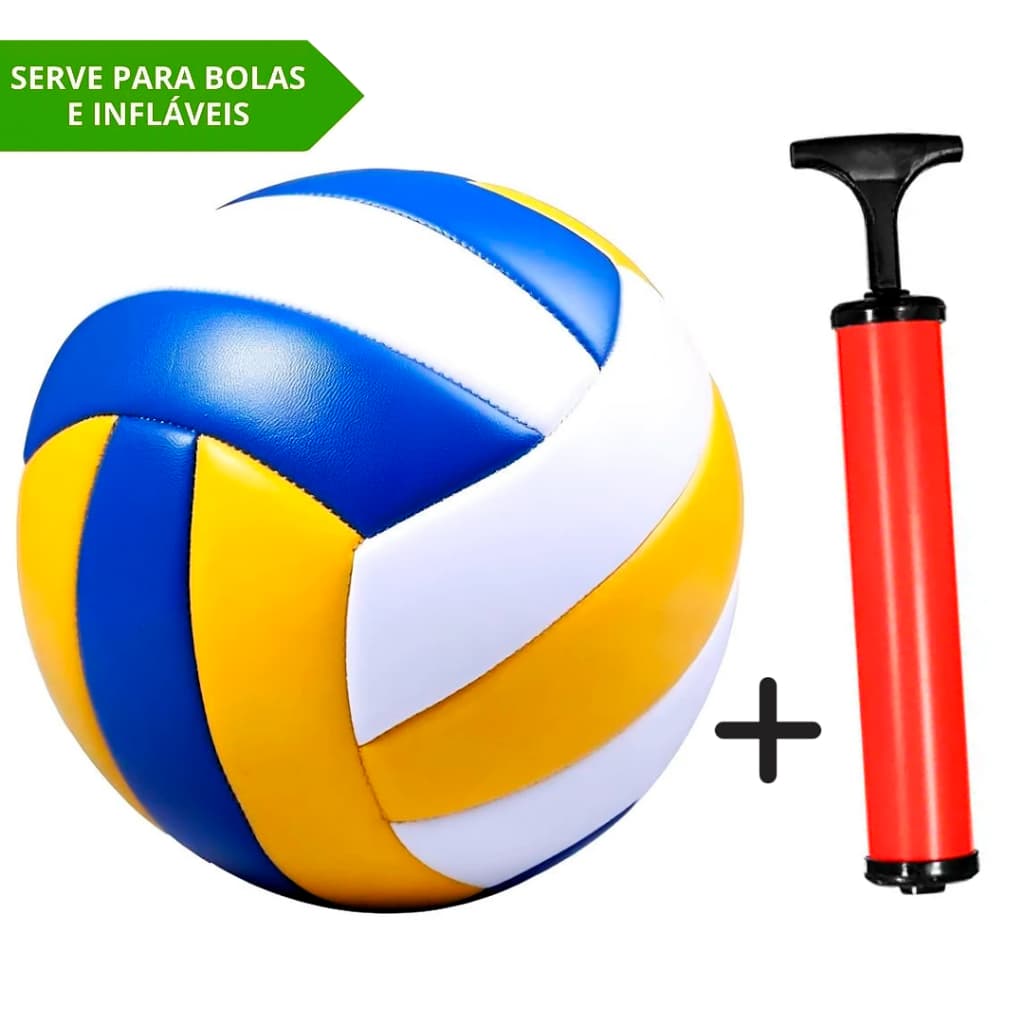 Kit Bola Vôlei Bomba de Ar Encher Quadra Praia Areia Voleibol Profissional Infantil e Adulto