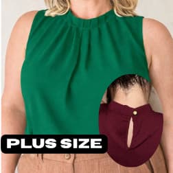 Blusa Feminina Duna Plus Size G1 G2 • Sem Manga • Gola Plissada Elegante • Confortável e Moderna