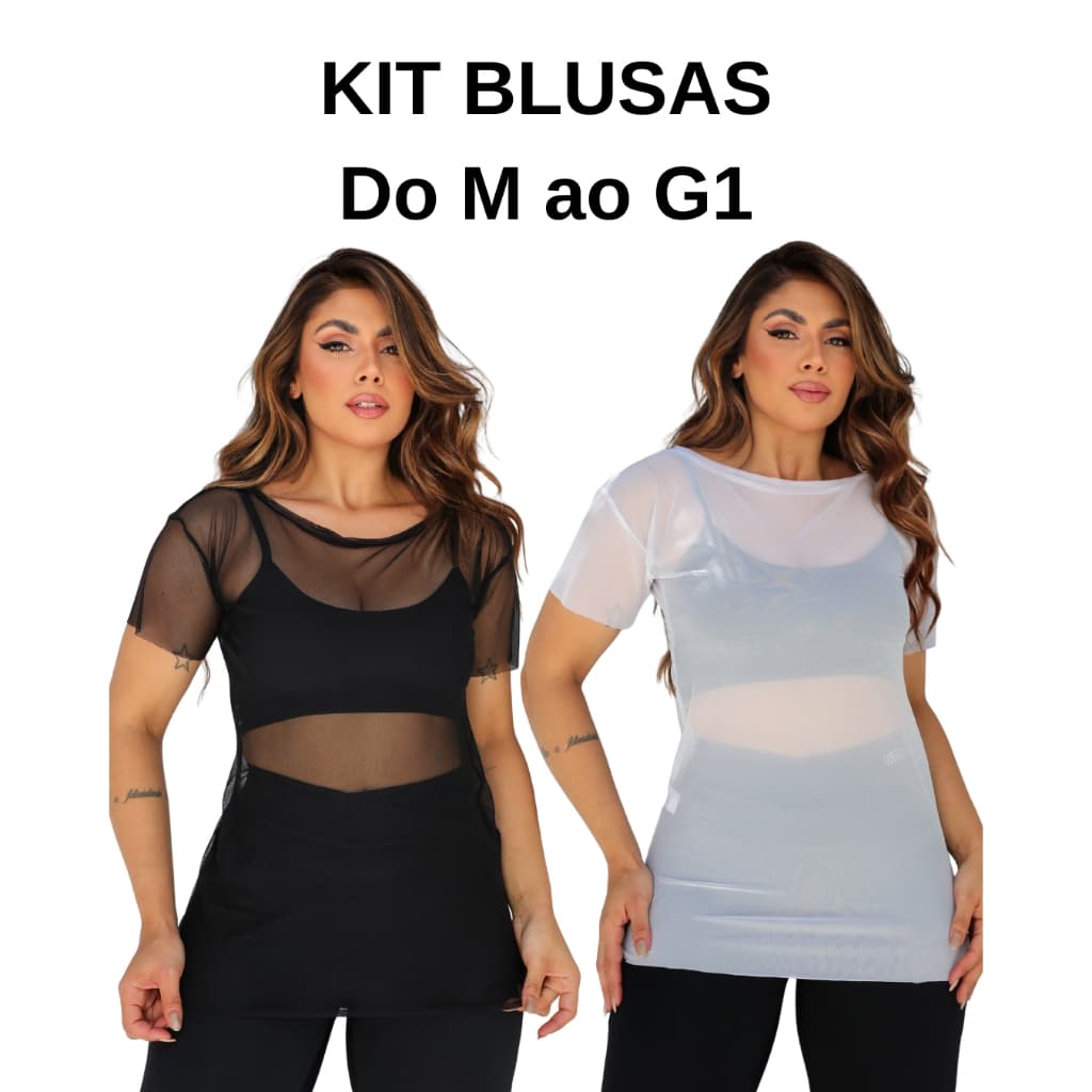 KIT 2 Blusas de Tule Feminina Esportiva Academia Treino ENVIO IMEDIATO