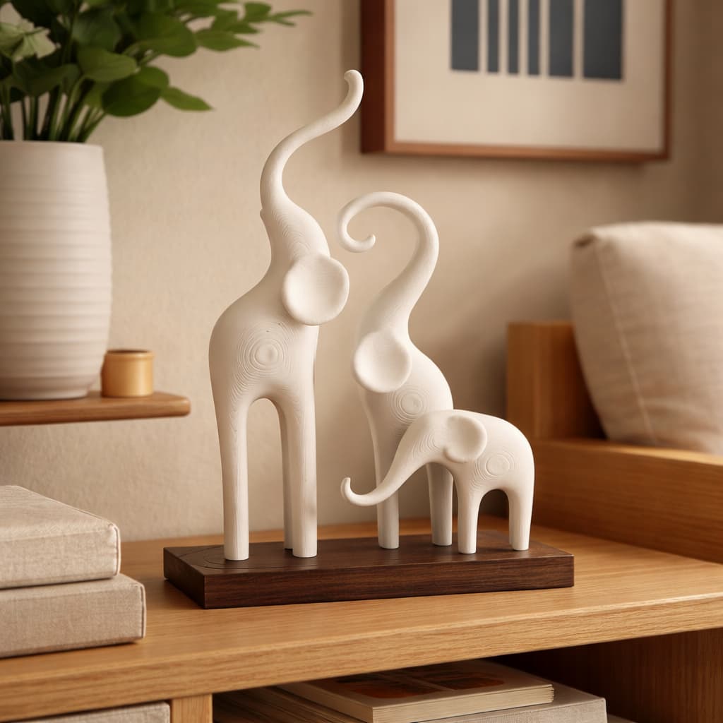 Escultura Família de Elefantes Decorativa para Casa, sala, escritório Design Moderno e Minimalista