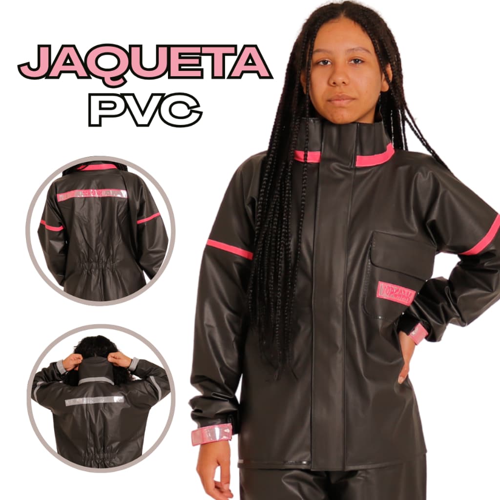 Jaqueta Capa de Chuva Motoqueira Feminino PVC 100% Impermeável Brinde