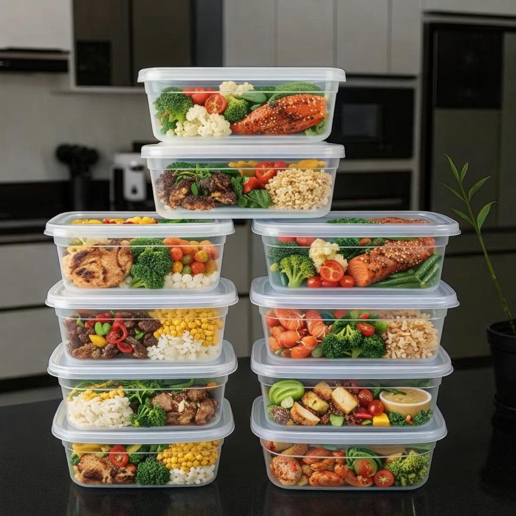 Kit com 12 Potes Marmitas 500 ml Livre De Bpa Transparentes Fitness Microondas Freezer Organizador Alimentos