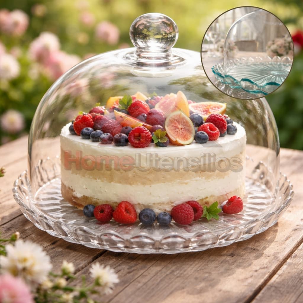 Boleira de Vidro 24CM Prato e Tampa Porta Bolo e Sobremesas