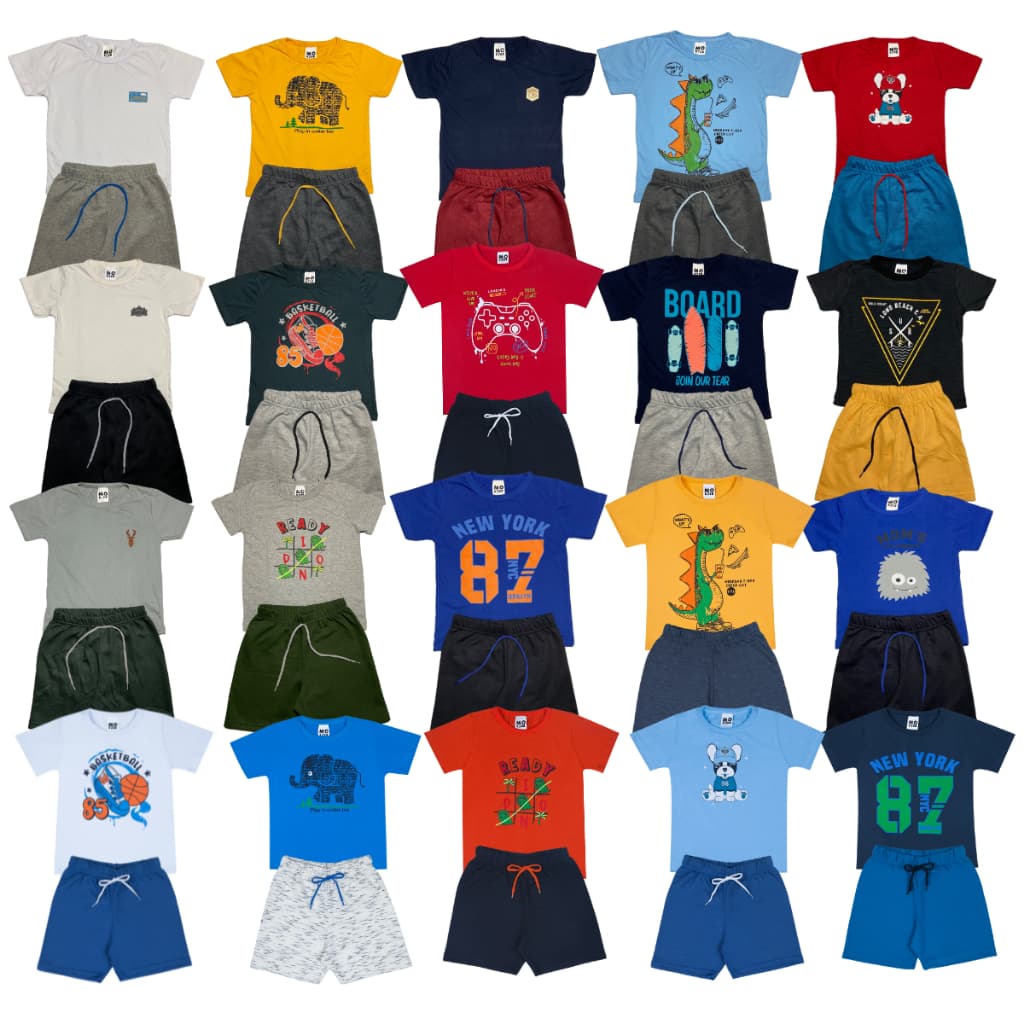 Kit 10 Peças Infantil Menino com Bermuda e Camiseta Dia a Dia Alta Qualidade Algodão