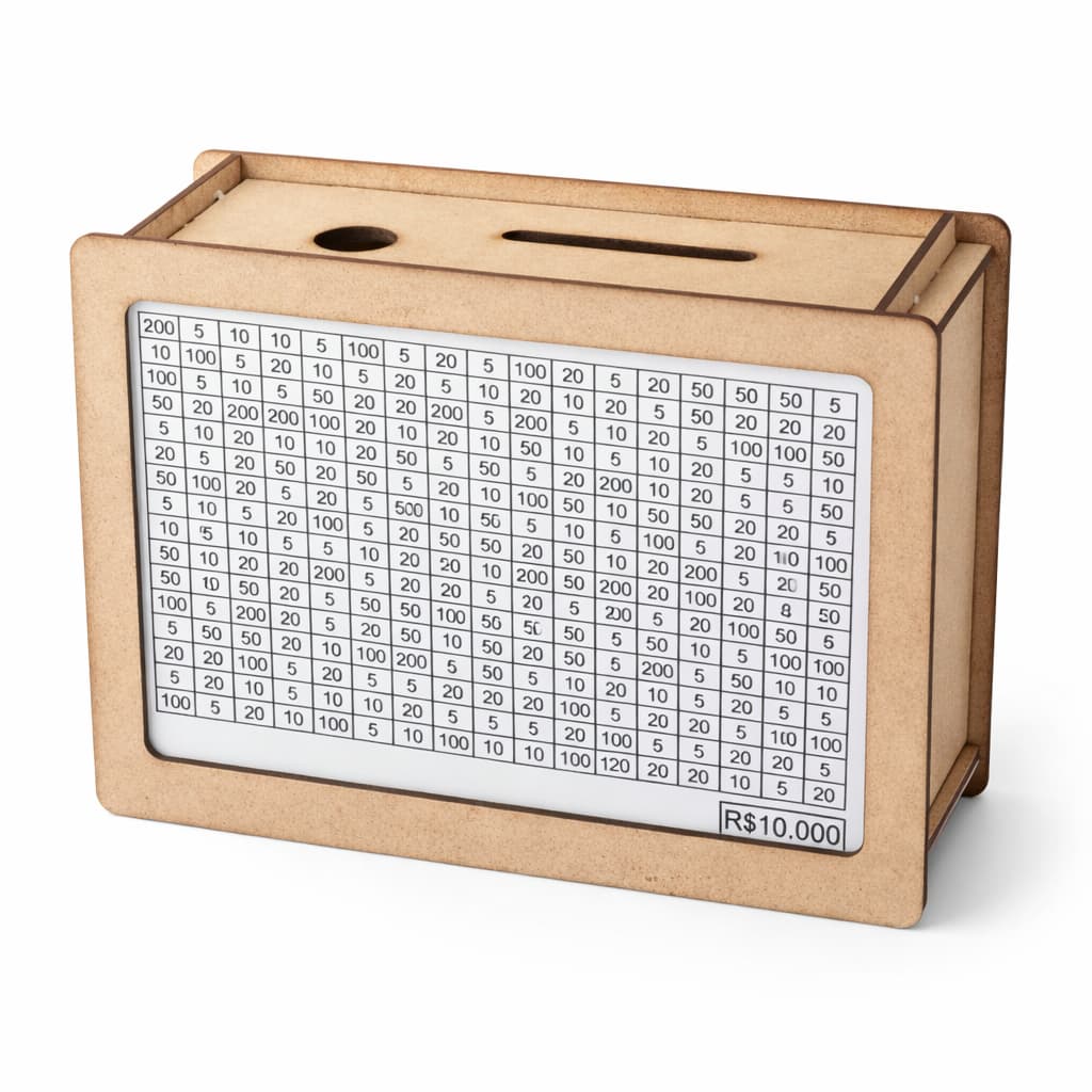 Cofre Desafio 10Mil/5Mil/1Mil Cofrinho Caixa De Dinheiro Poupança MDF Premium