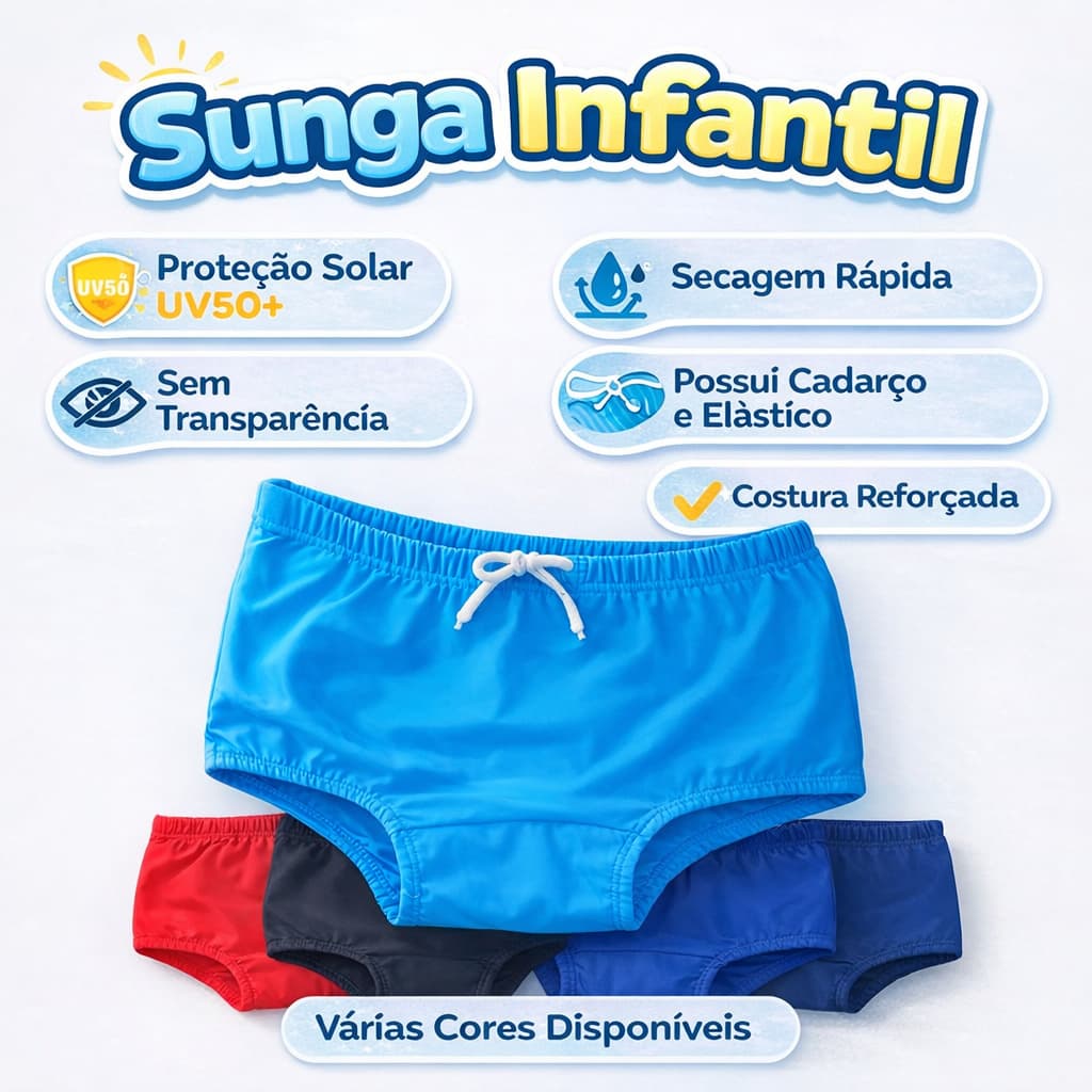 Sunga Infantil UV50+ Praia Piscina Com Cordão Secagem Rápida Menino