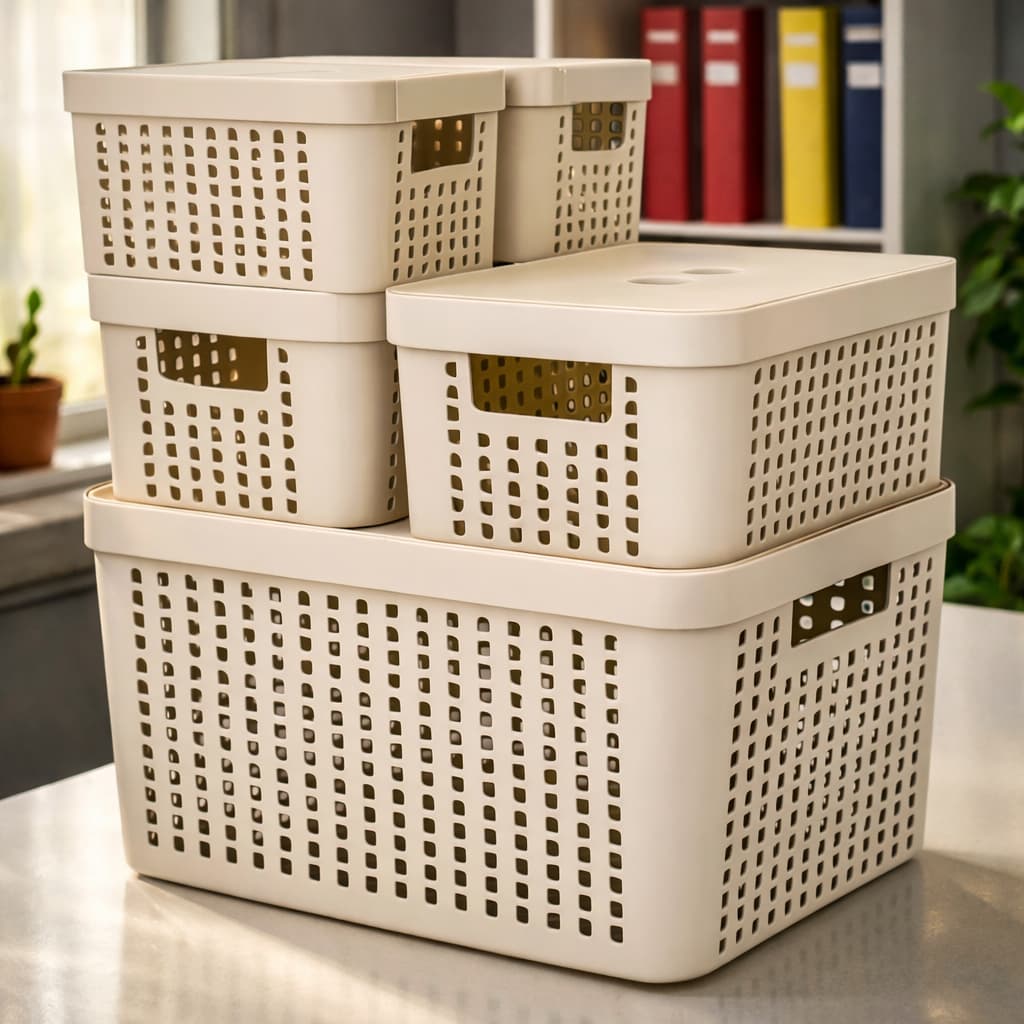 Kit 5 Caixas Organizadoras com Tampa Cesto Grande de Plástico 2 Litros 4,5 Litros 17 Litros