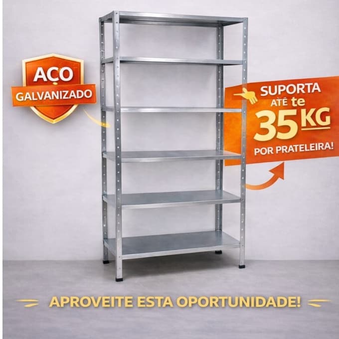 Estante Metálica Reforçada 6 Prateleiras para Comércio e Residência Suporta 200kg