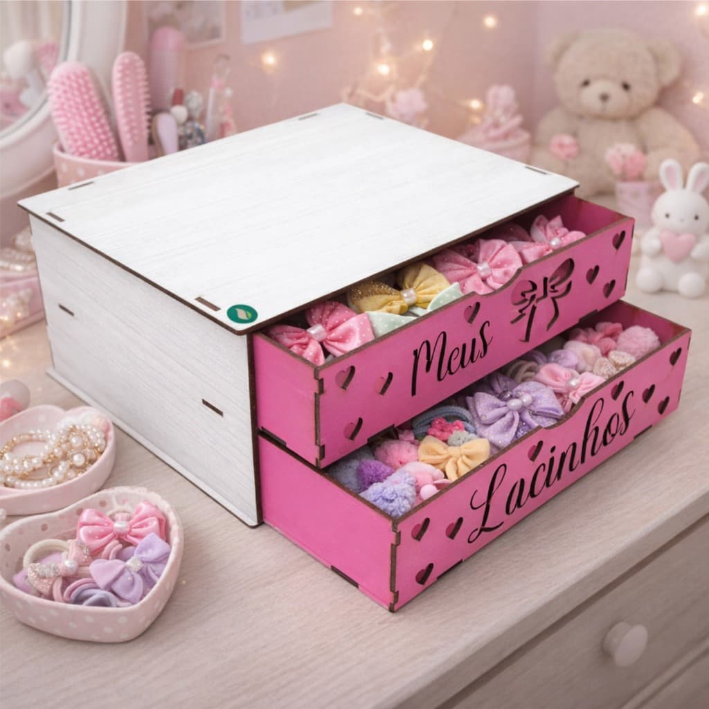 Gaveteiro Organizador Meus Lacinhos Mdf Porta Laços Presilhas
