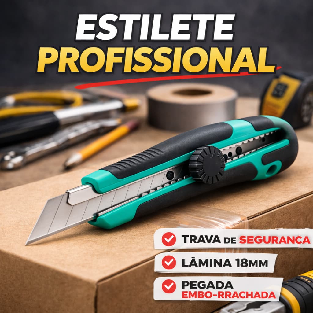 Kit Estilete Profissional Ergonômico 18mm Emborrachado Com Trava de Segurança + Lamina Segmentada