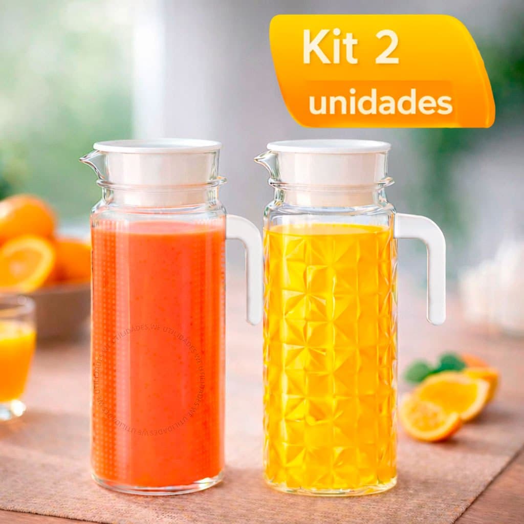 Kit 2 ou 1 Jarra Vidro Suiça Transparente 1,1 Litro Com Tampa Resistente e Vidro Reforçado
