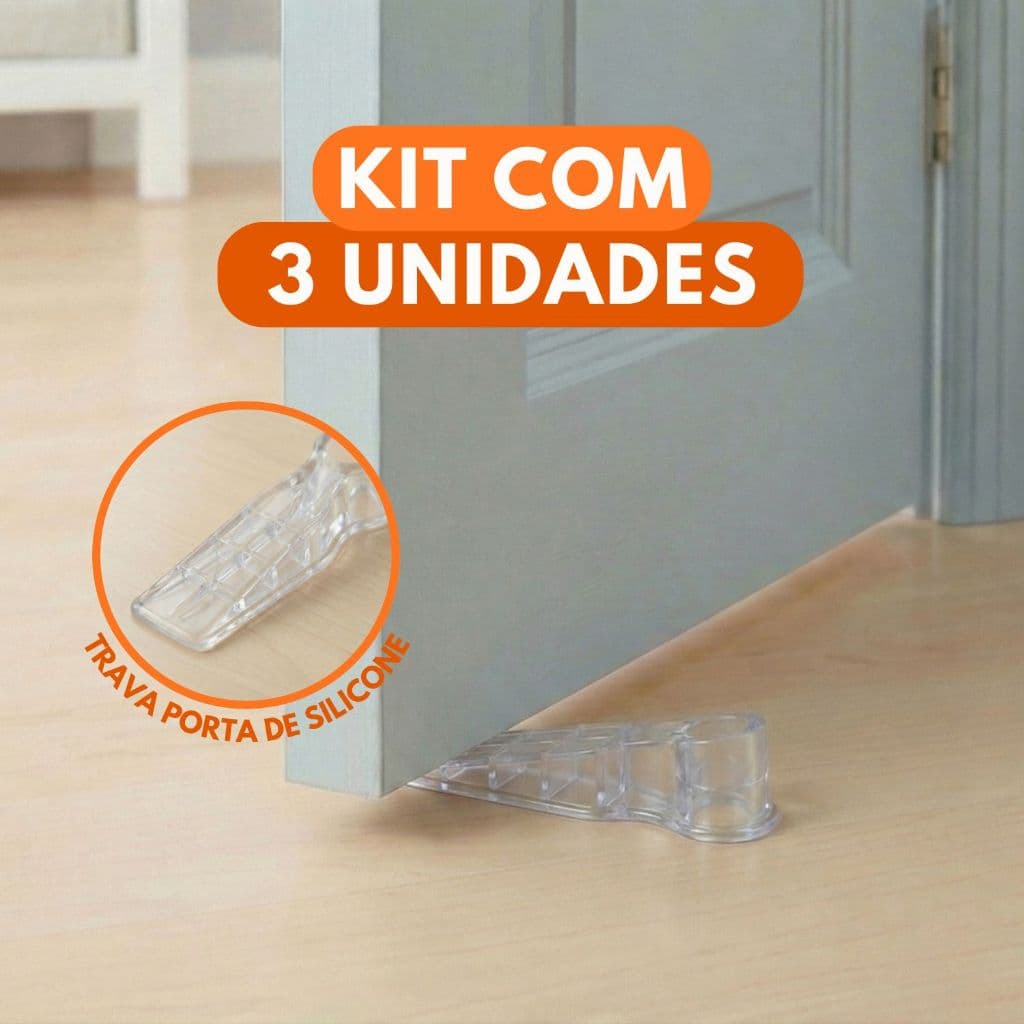 Kit 3 Aparador Peso De Porta Calço Silicone Trava Segura Fixador Segurança Criança Bebê Amortecedor Cunha Antivento