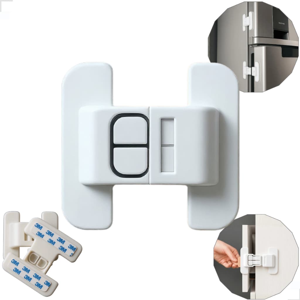 Trava de Segurança Para Geladeira Gavetas Multiuso Adesiva Protetor Infantil Fechadura Porta Armário