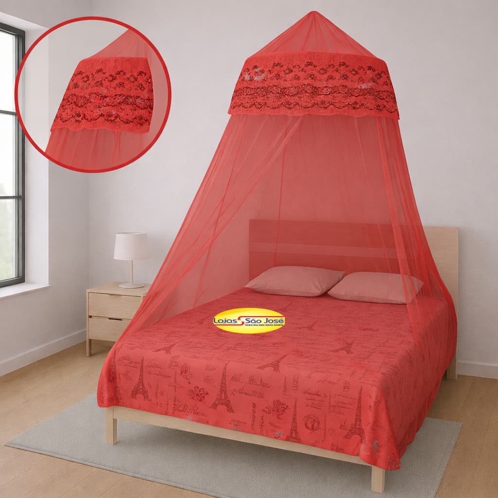 Mosquiteiro Indiano de Teto – Casal e Solteiro Gigante Box | Tule Premium em Renda