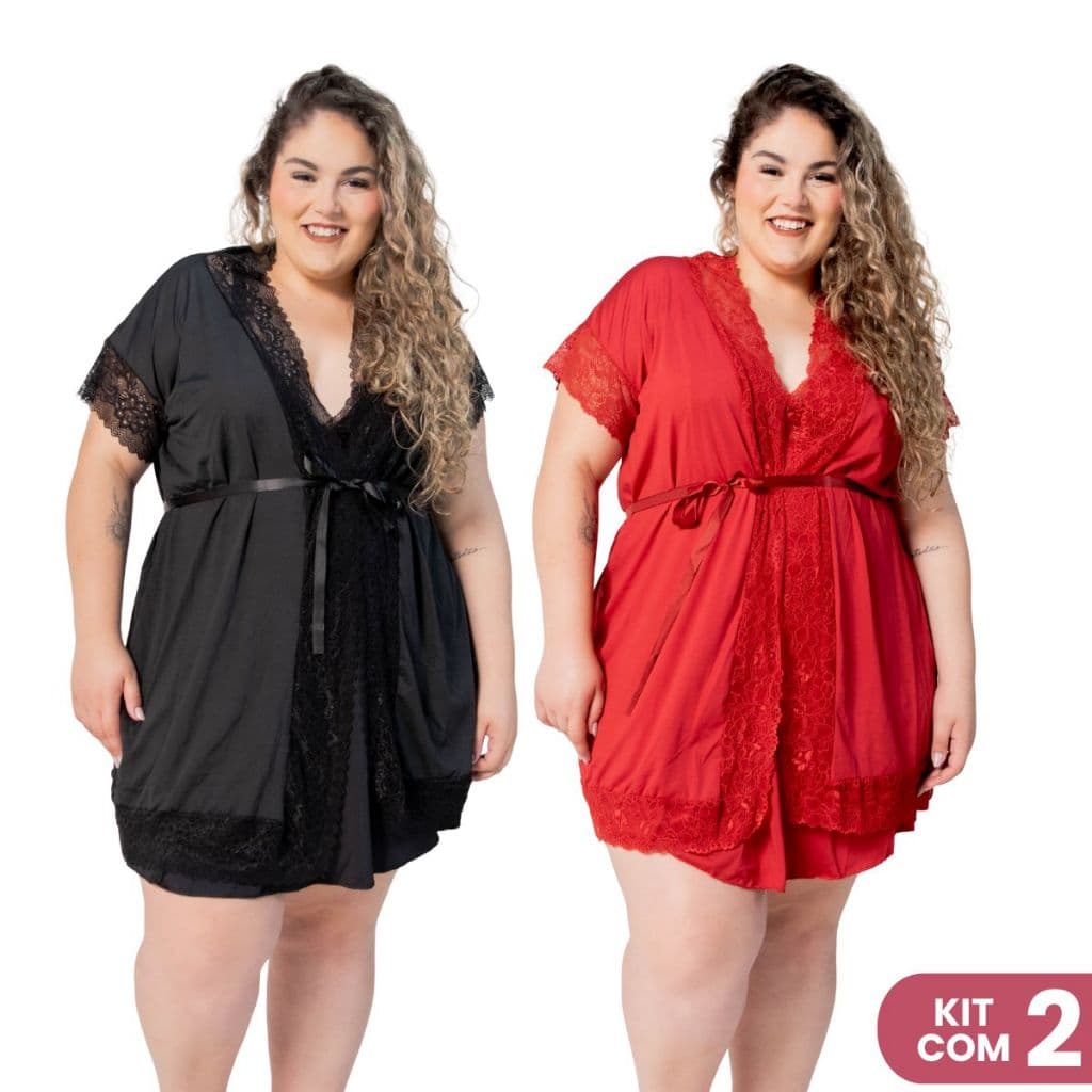 Kit 2 Camisolas Amamentação Pós Parto e 2 Robes Roupão Plus Size Dormir Tamanho Grande Gestante