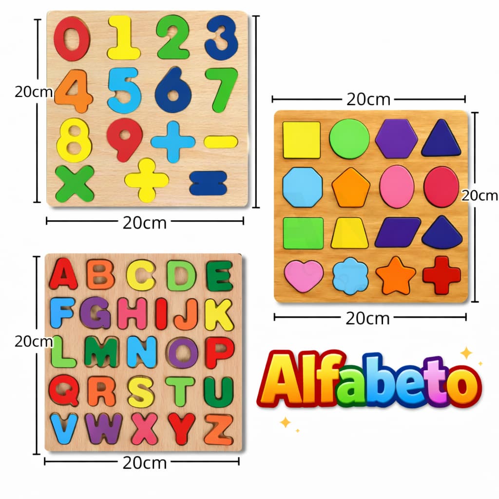 Kit 3 Tabuleiros Educativo Pedagógico Alfabeto Letras e Números Formas Geométricas Sortidos