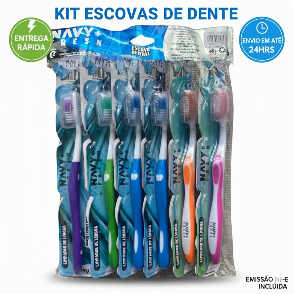 Kit 12 Escovas de Dente com Capa Protetora + Limpador de Língua – Super Econômico