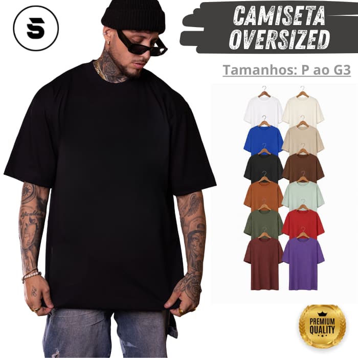 Camiseta Oversized Streetwear Masculina 100% Algodão Padrão Americano