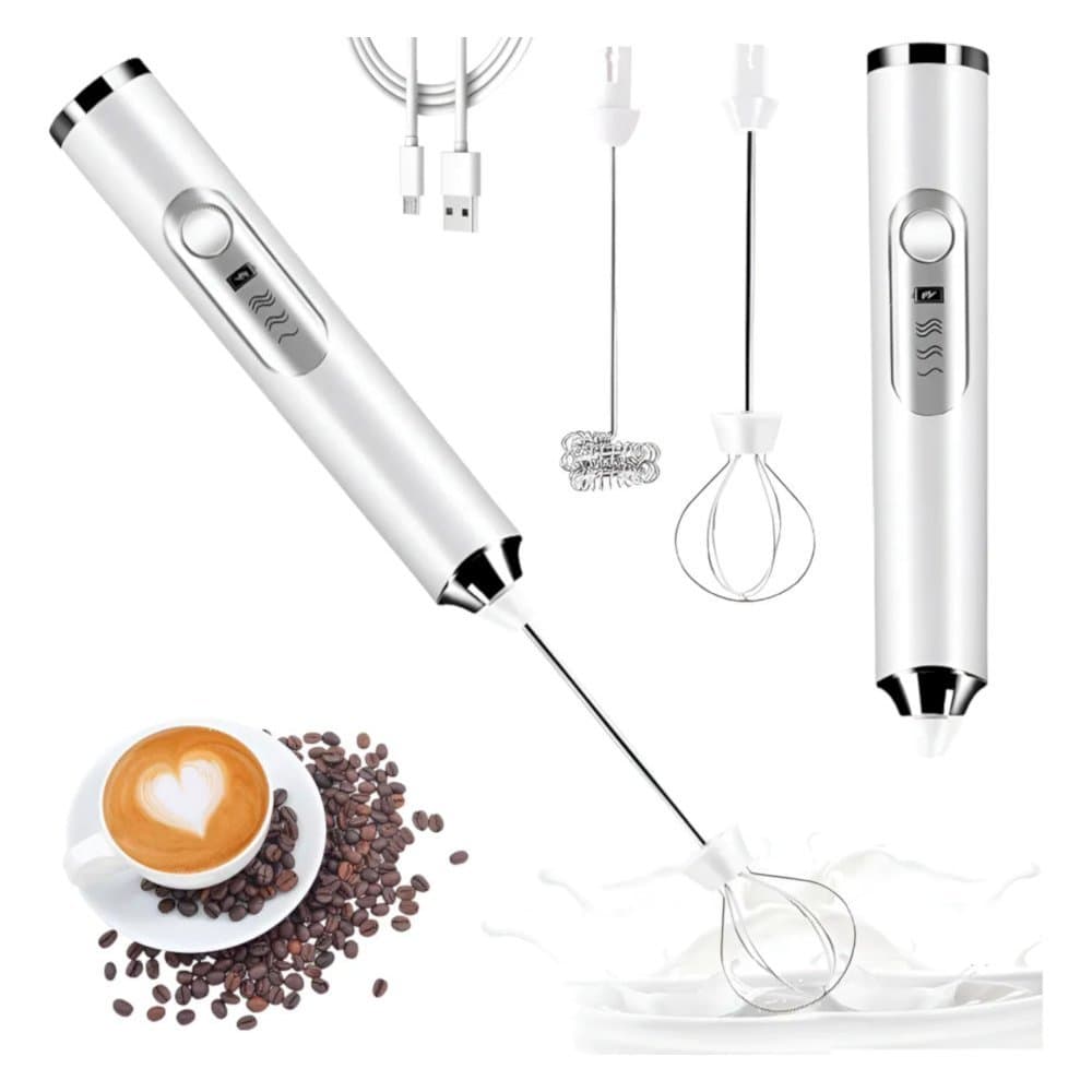 Mixer Elétrico Portátil 2 em 1 Espumador de Leite Café Cappuccino Whey USB Recarregável